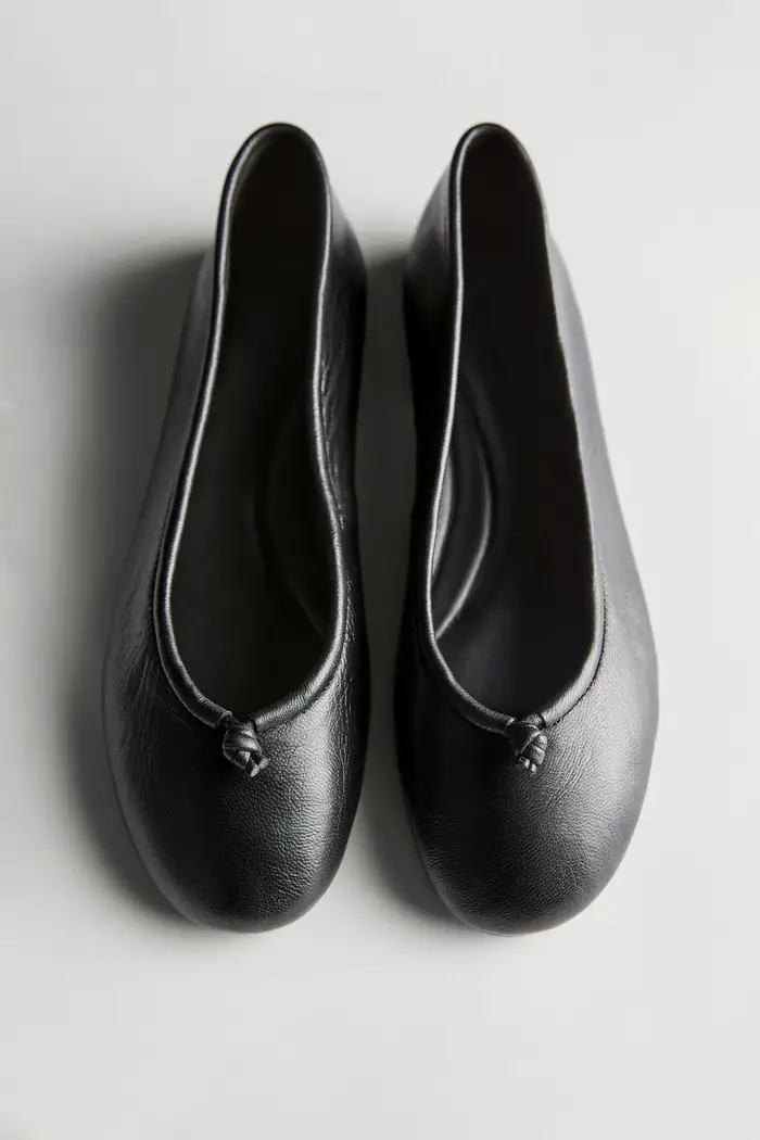 Massimo Dutti Ballerina In Pelle Con Nodo - Nero - - - Femminile