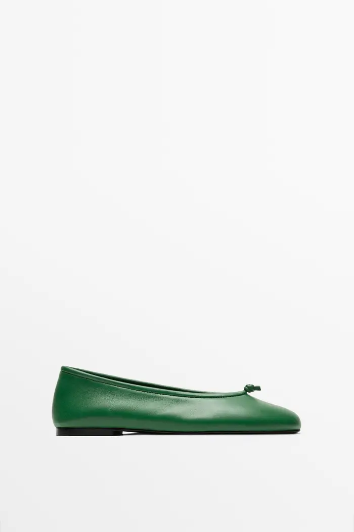 Ballerina In Pelle Con Nodo - Verde - - Massimo Dutti - Female