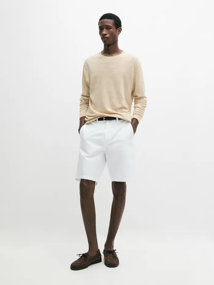 Massimo Dutti Bermuda In Lino - Bianco - - - Maschile