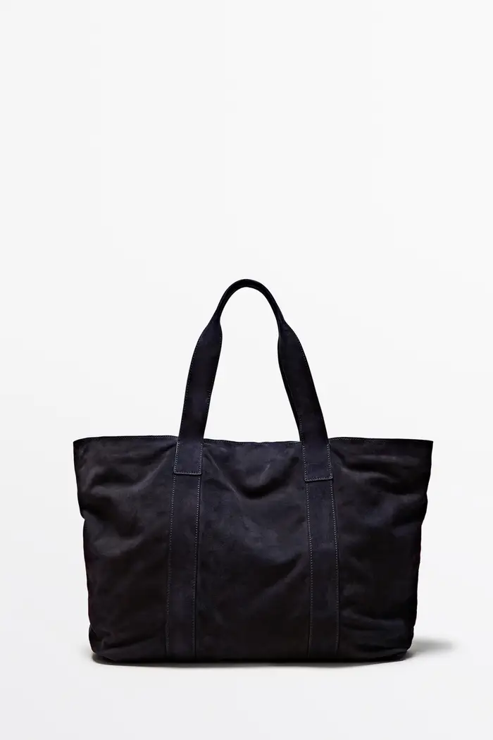 Borsa Tote In Pelle Scamosciata - Blu Marino - - Massimo Dutti - Male