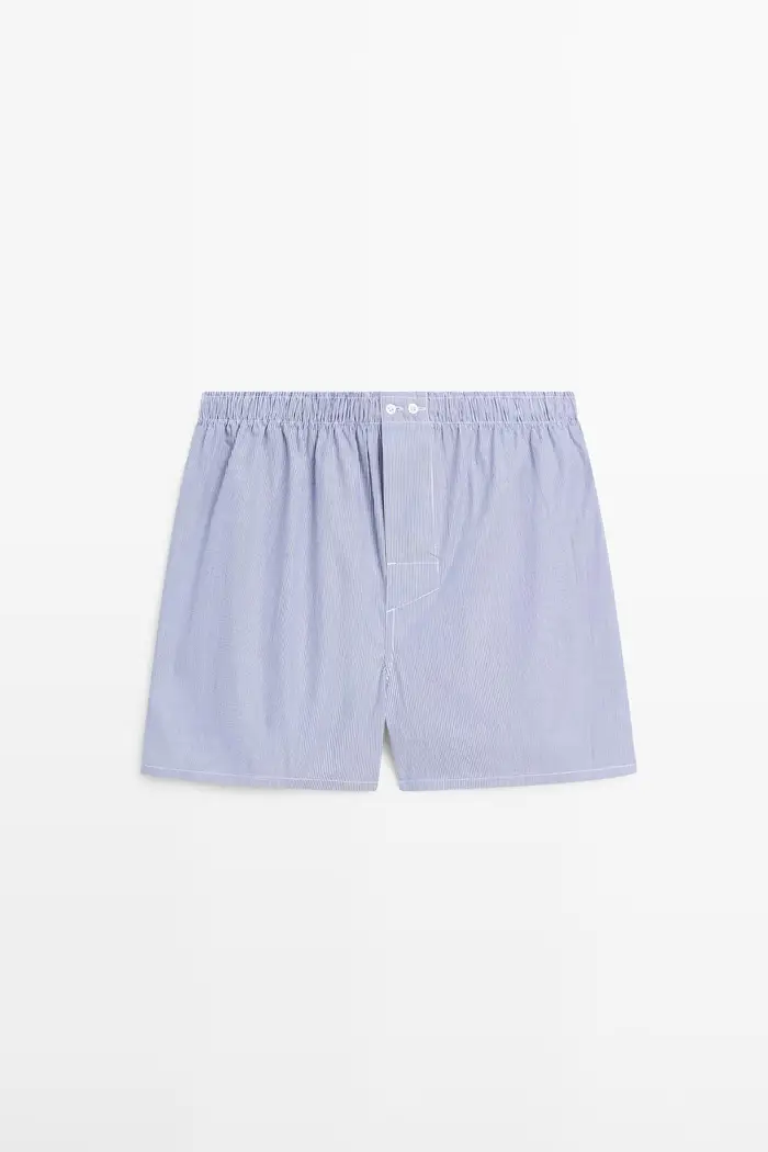 Massimo Dutti Boxer A Righe 100% Cotone - Blu Marino - - - Maschile