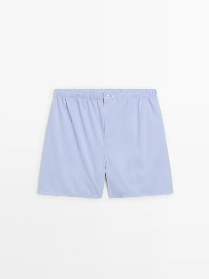 Massimo Dutti Boxer Tinta Unita In Popeline - Celeste - - - Maschile