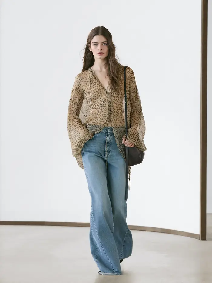 Camicetta Morbida Stampa Animalier - Marrone Tostato - - Massimo Dutti - Femminile