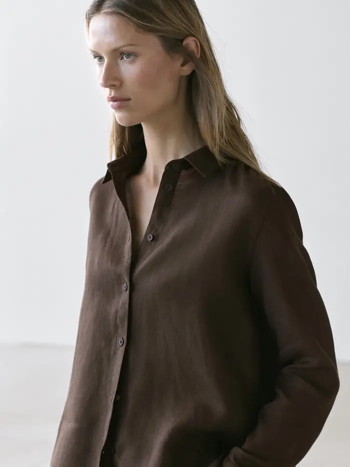 Camicia Morbida 100% Lino - Marrone - (It 46) - Massimo Dutti - Femminile