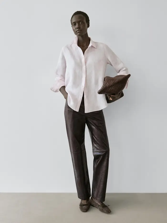 Massimo Dutti Camicia Morbida 100% Lino - Rosa - - - Femminile