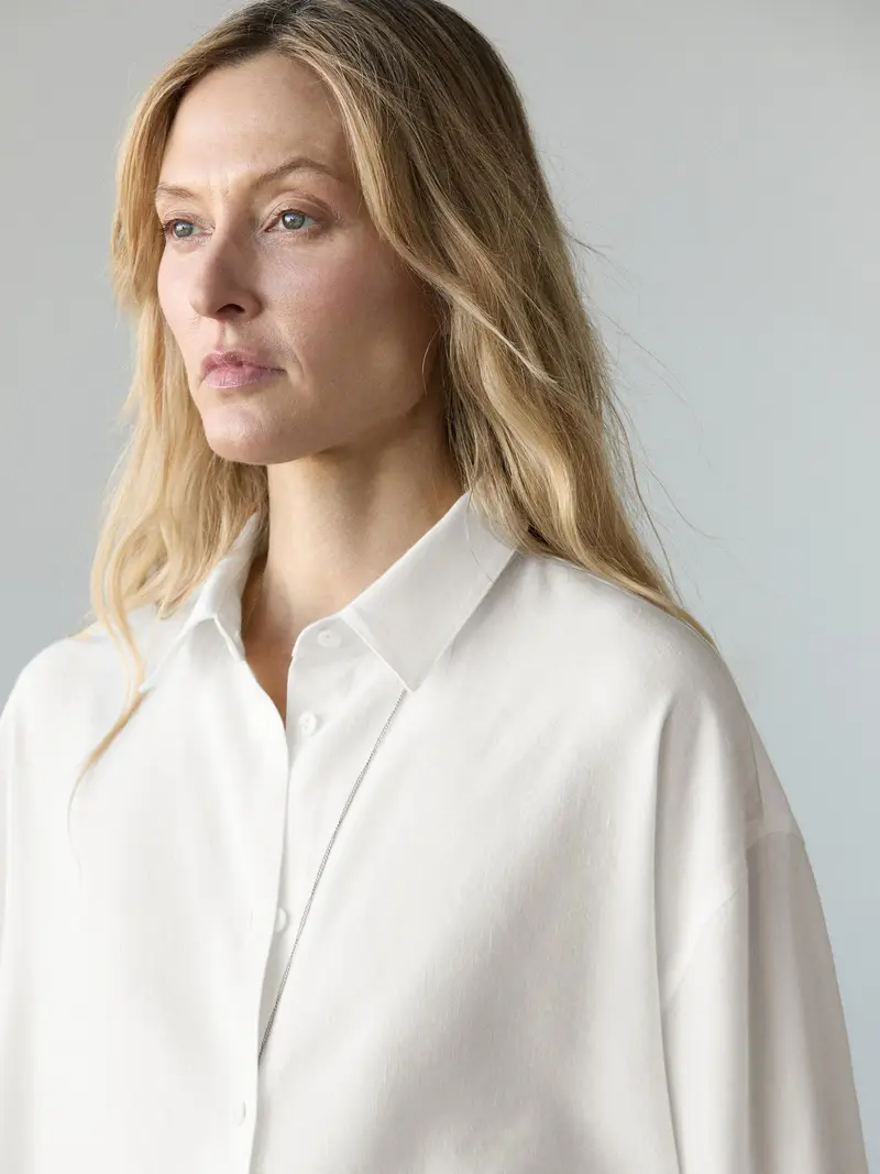 Massimo Dutti Camicia Morbida Con Lino - Bianco Roto - - - Femminile
