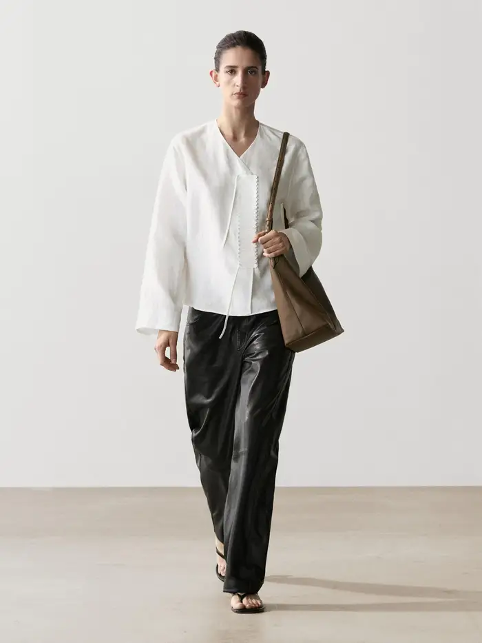 Camicia Morbida Con Pettorina - Bianco - - Massimo Dutti - Femminile