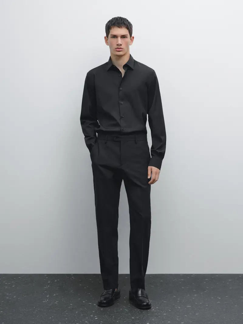 Massimo Dutti Camicia Slim Fit Stretch - Nero - - - Maschile