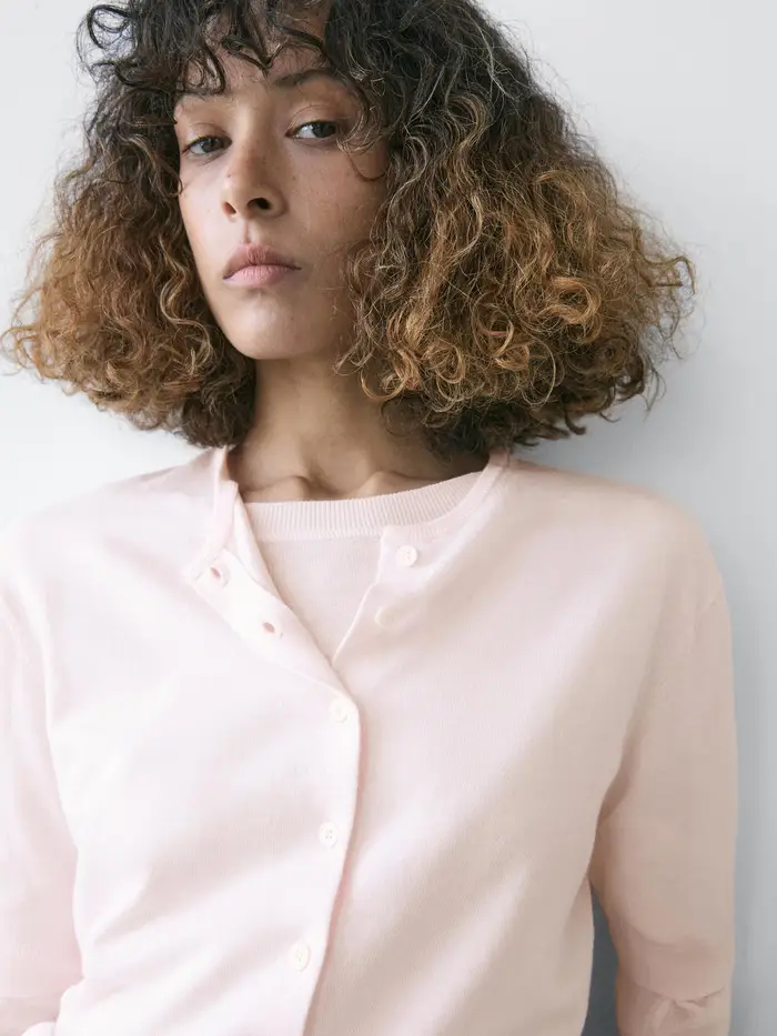 Cardigan In Maglia A Maniche Corte - Rosa Pallido - - Massimo Dutti - Femminile