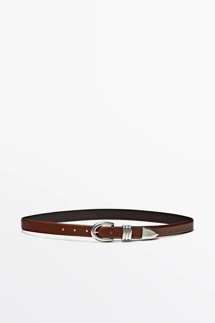Massimo Dutti Cintura In Pelle Nappa Con Dettaglio Metallico - Cuoio - / 90cm - - Femminile