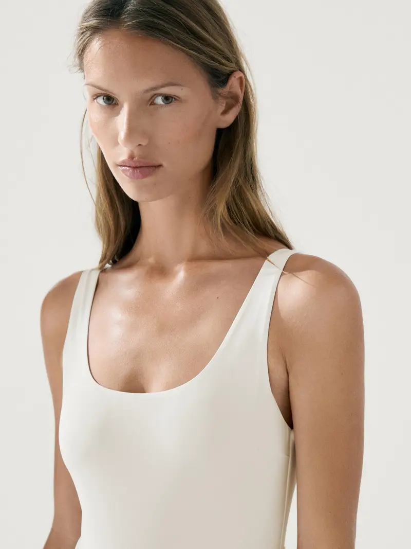Massimo Dutti Costume Con Dettaglio Gioiello - Bianco Roto - - - Femminile
