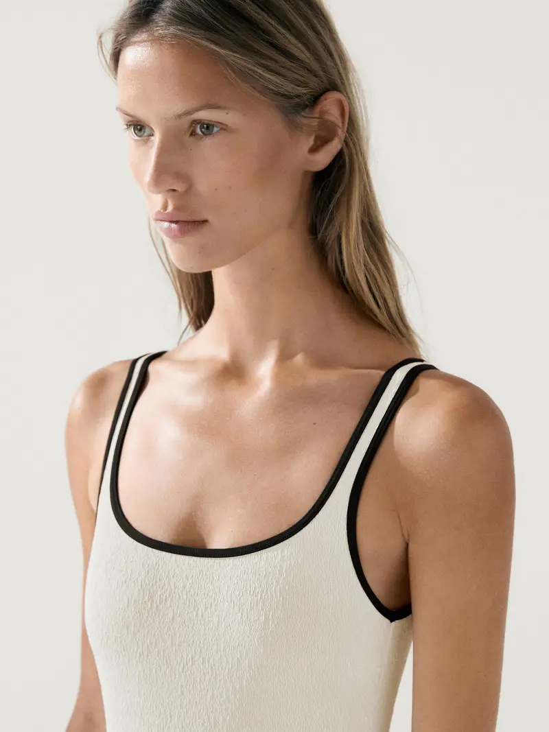 Massimo Dutti Costume Texture A Contrasto - Bianco Roto - - - Femminile