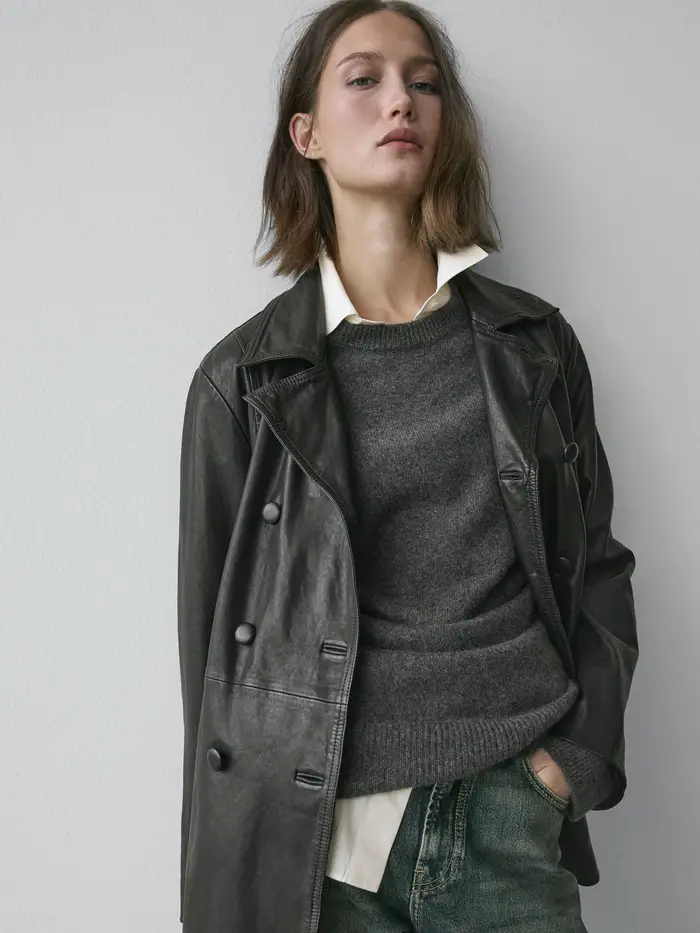 Giacca Con Cintura In Pelle Nappata - Nero - - Massimo Dutti - Femminile