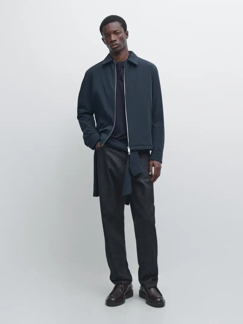 Massimo Dutti Giacca Corta Con Tasche - Blu Marino - - - Maschile