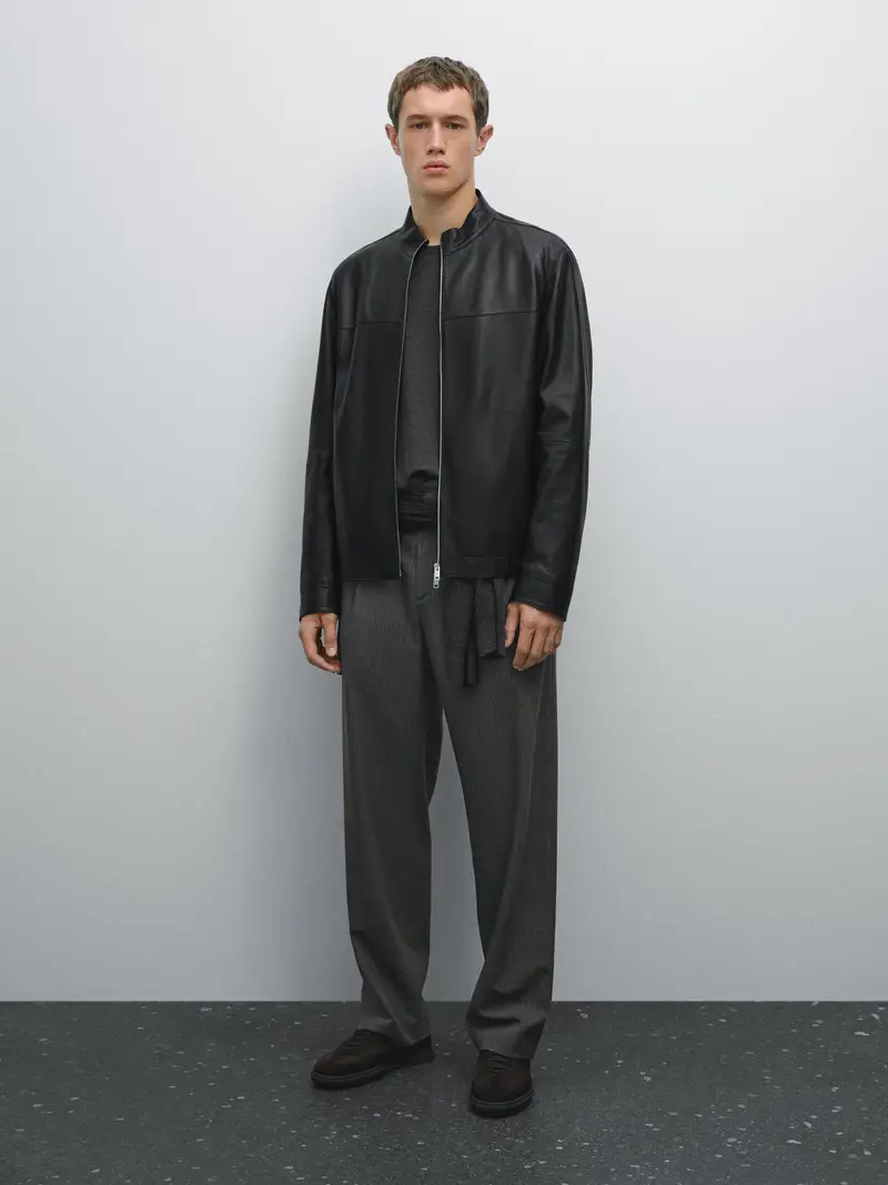 Massimo Dutti Giacca In Pelle Ovina Nappata - Nero - - - Maschile