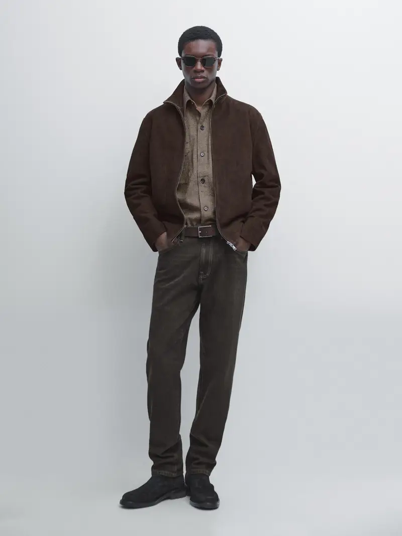 Massimo Dutti Giacca In Pelle Scamosciata - Grigio - - - Maschile