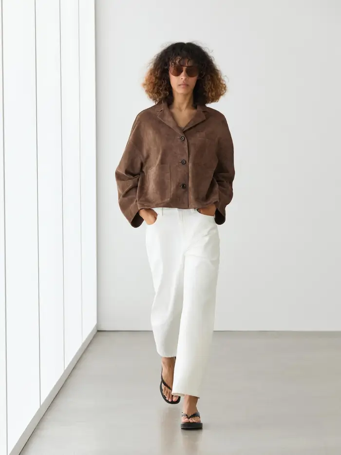 Giacca Morbida In Pelle Scamosciata - Marrone Topo - - Massimo Dutti - Femminile
