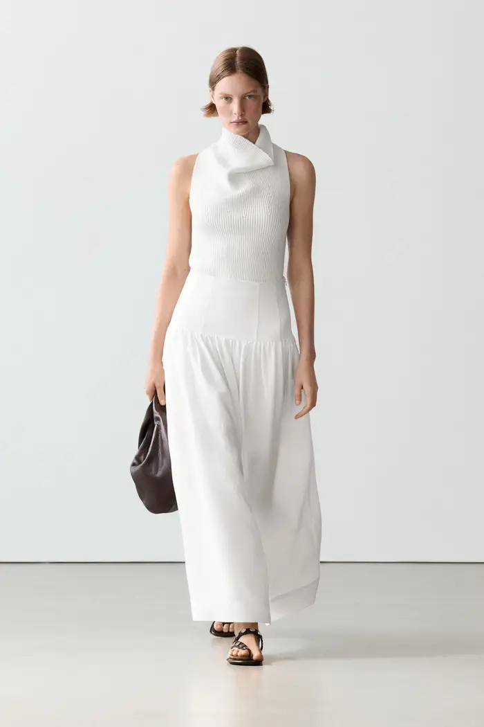 Massimo Dutti Gonna Midi Con Dettaglio Di Carré - Bianco - - - Femminile