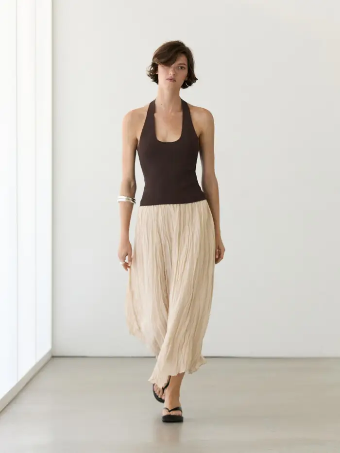 Gonna Midi Morbida Con Dettaglio Plissettato - Ecru - (It 42) - Massimo Dutti - Femminile