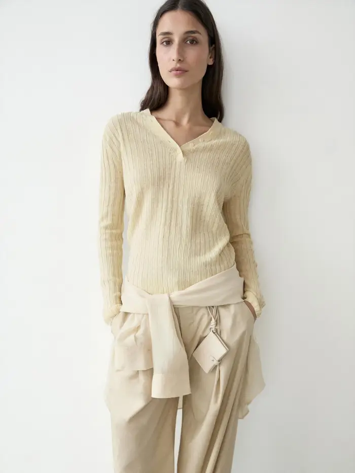 Maglia Con Bottoni 100% Lino - Vaniglia - - Massimo Dutti - Femminile