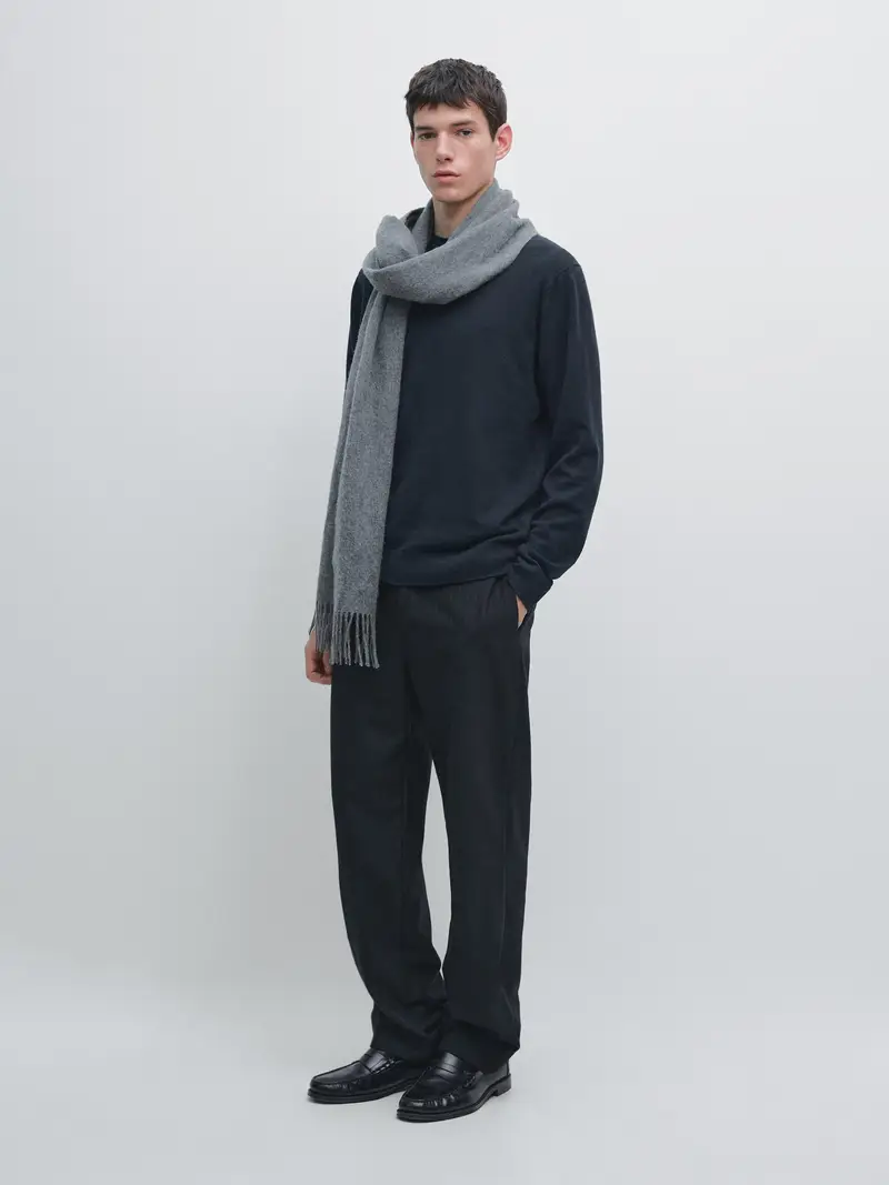 Massimo Dutti Maglia Con Collo Rotondo In Cotone E Lana - Blu Marino - - - Maschile