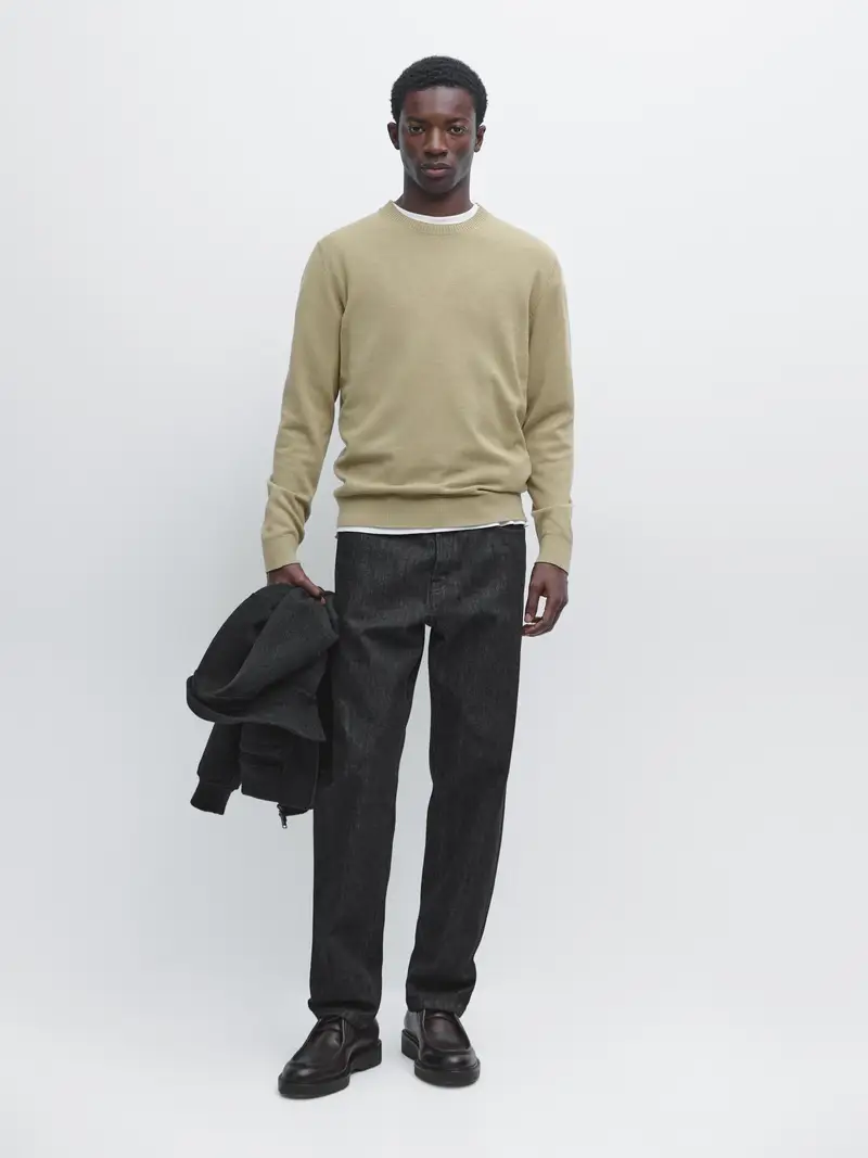 Massimo Dutti Maglia Con Collo Rotondo In Cotone E Lana - Verde Chiaro - - - Maschile