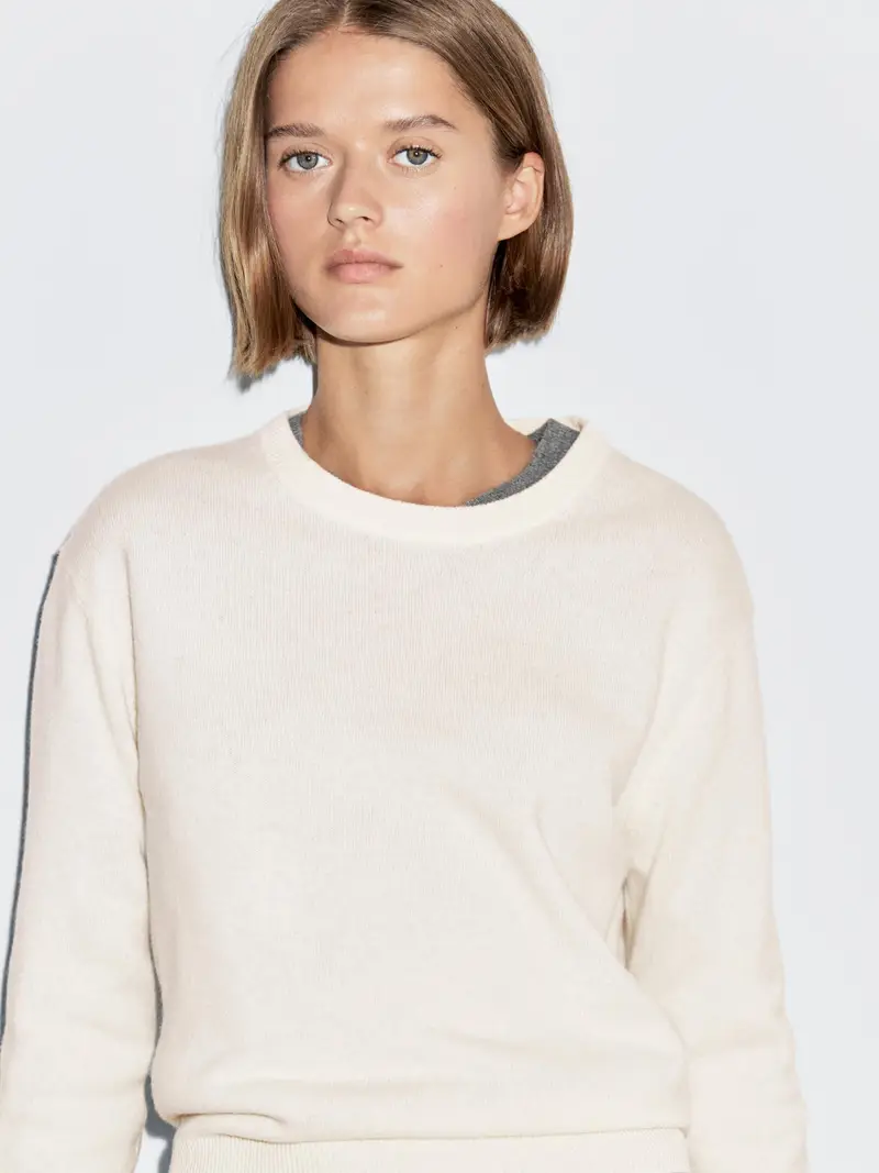 Massimo Dutti Maglia Con Collo Rotondo In Misto Lana - Ecru - - - Femminile