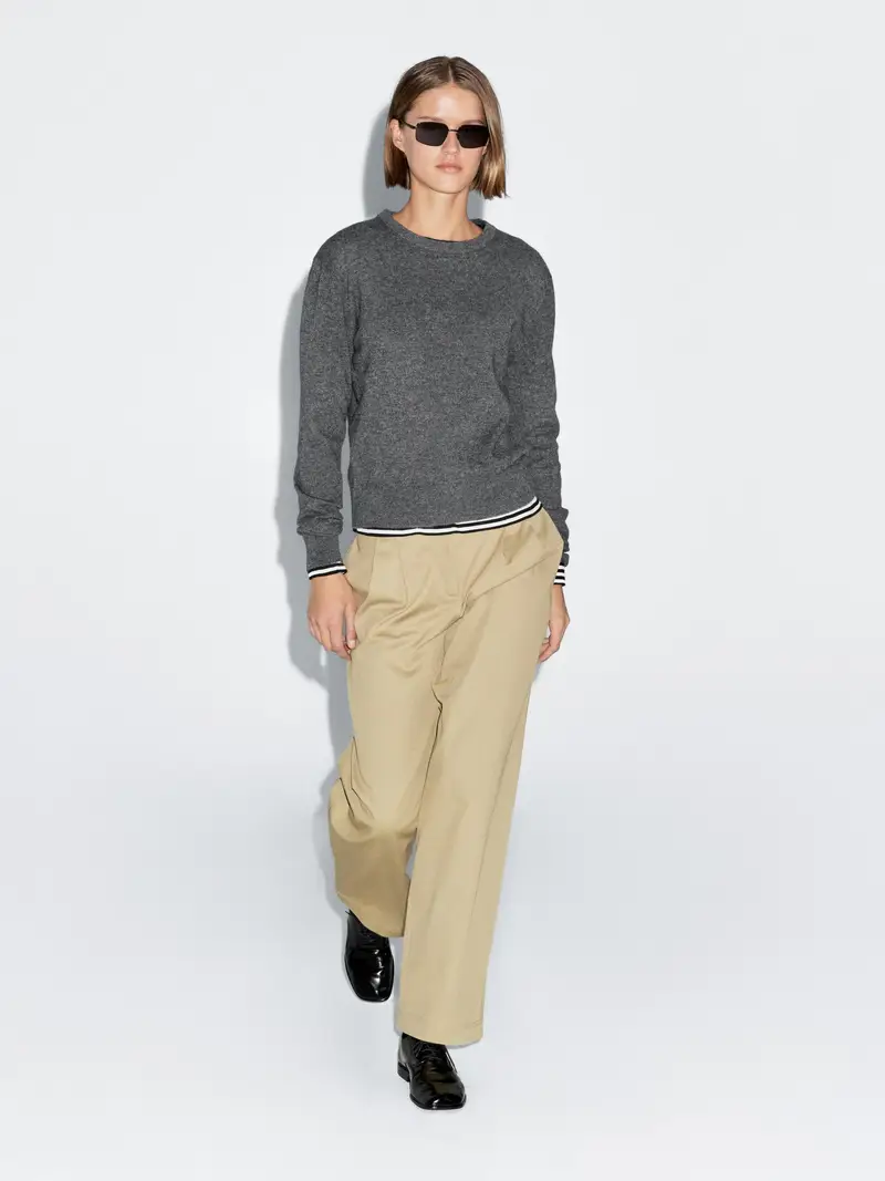 Massimo Dutti Maglia Con Collo Rotondo In Misto Lana - Grigio Medio - - - Femminile