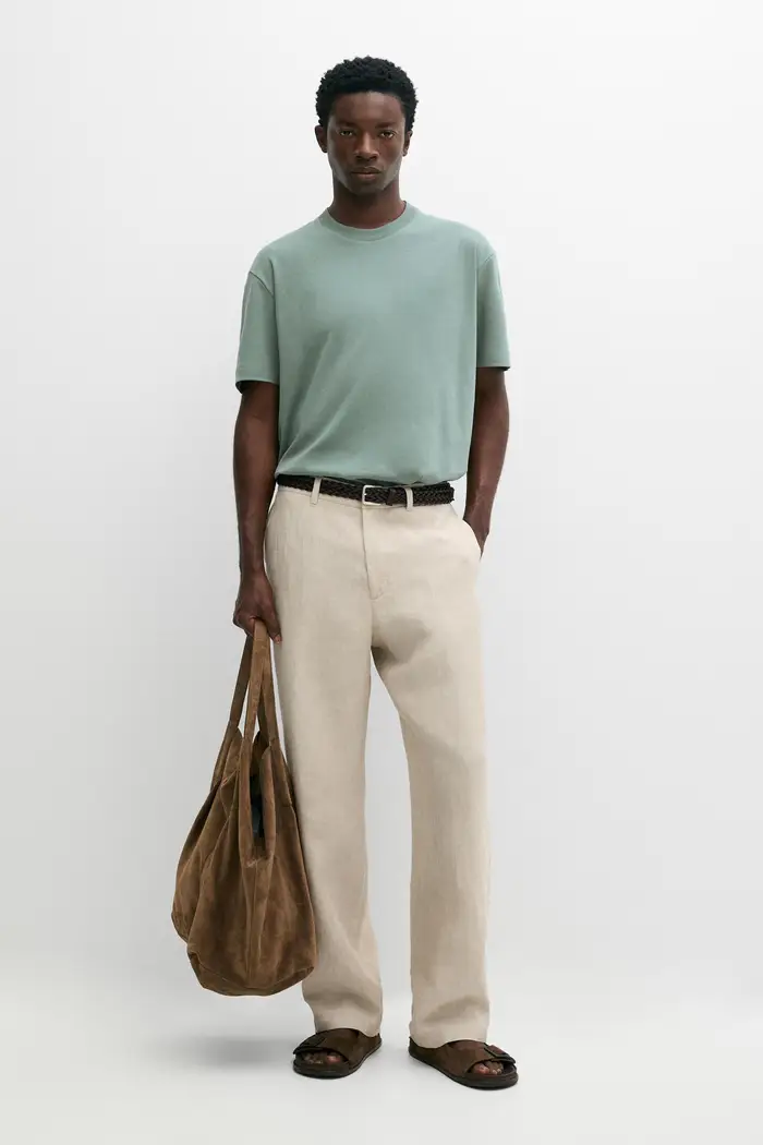 Massimo Dutti Maglietta A Maniche Corte 100% Cotone - Verde Grigiastro - - - Maschile