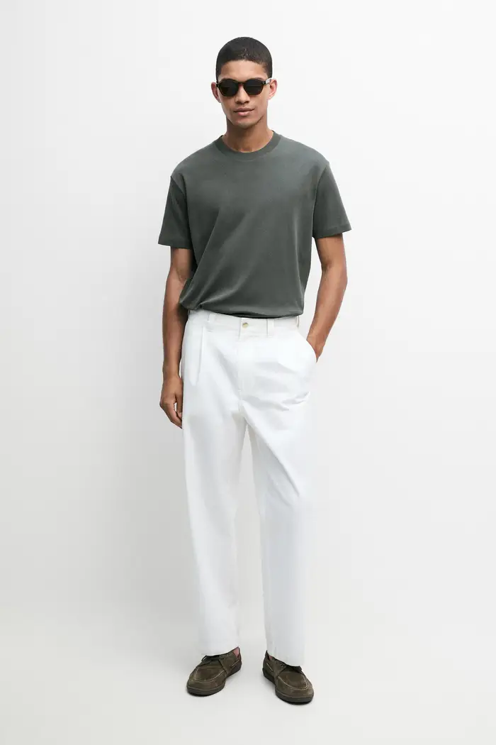 Massimo Dutti Maglietta A Maniche Corte 100% Cotone - Verde - - - Maschile