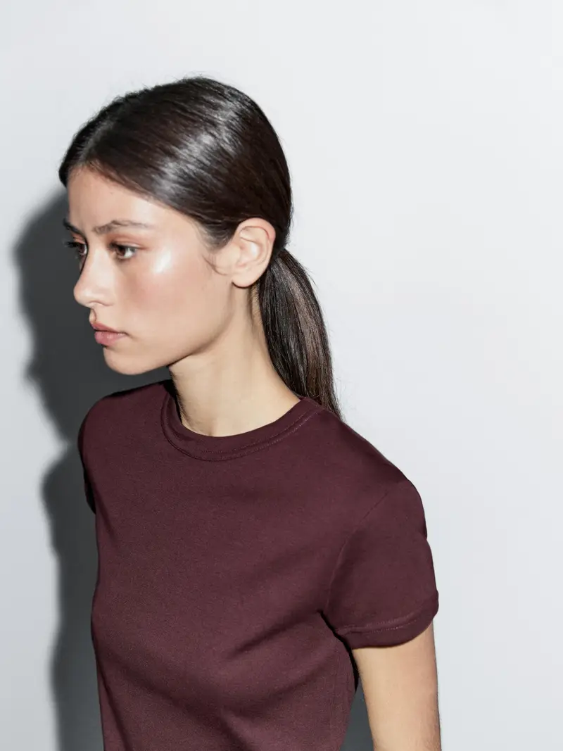 Massimo Dutti Maglietta A Maniche Corte In 100% Cotone - Bordeaux - - - Femminile