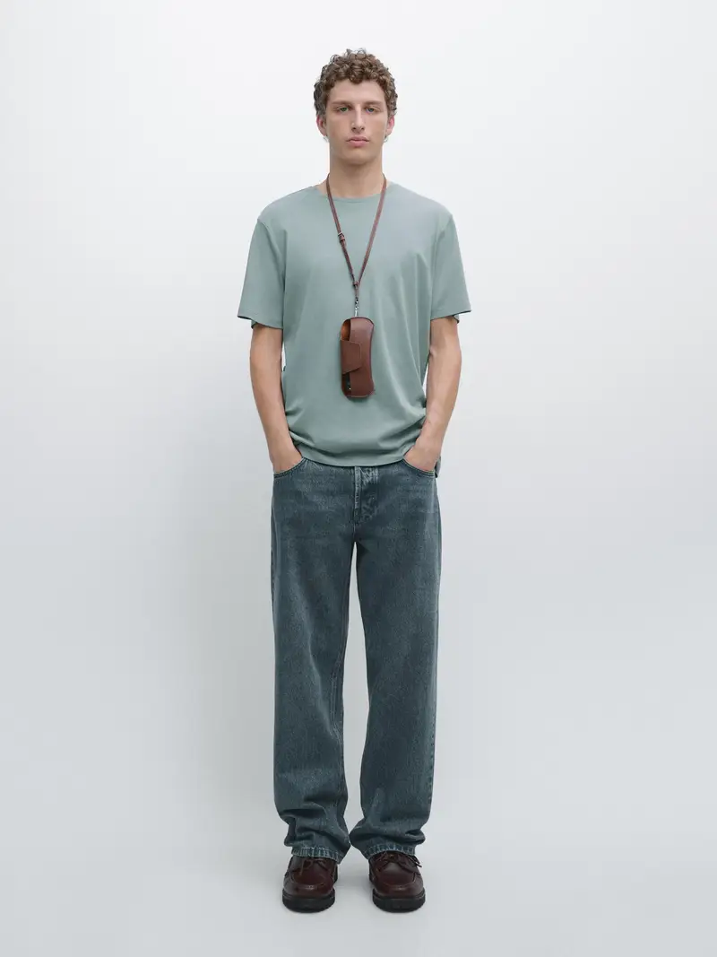 Massimo Dutti Maglietta A Maniche Corte In Misto Cotone - Azzurro Grigio - - - Maschile