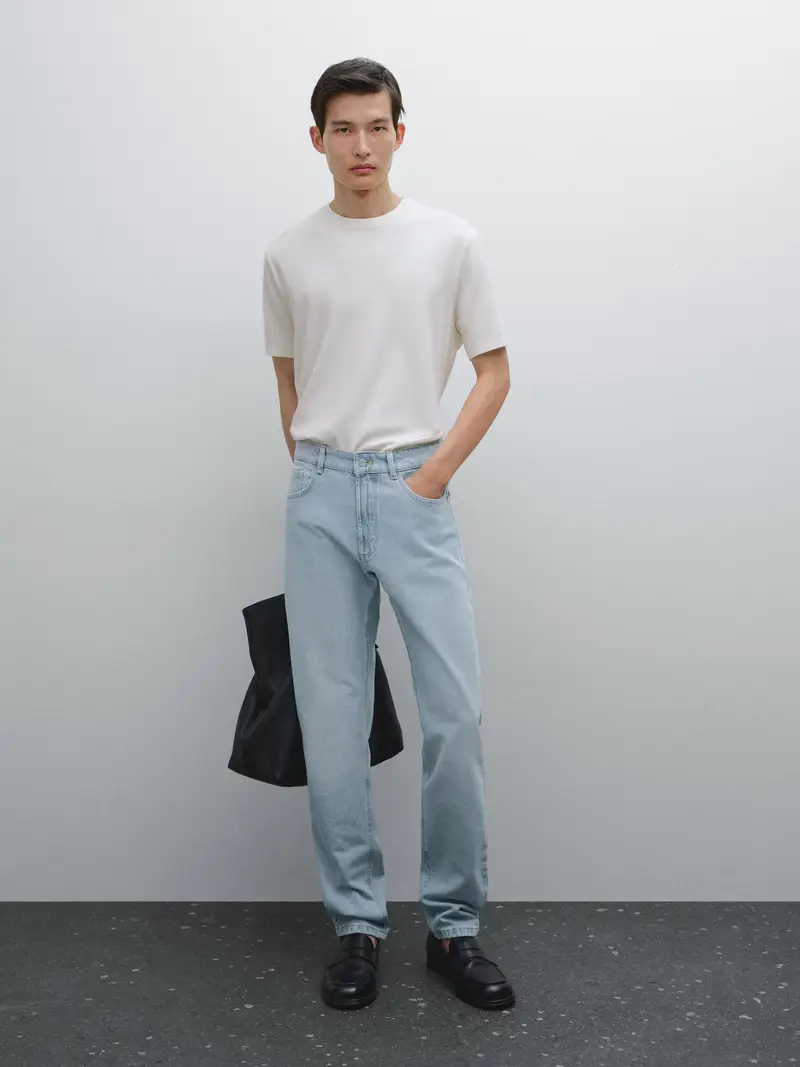 Massimo Dutti Maglietta A Maniche Corte In Misto Cotone - Ecru - - - Maschile