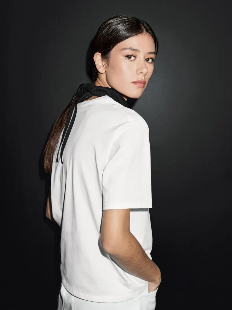 Massimo Dutti Maglietta A Maniche Corte Regular Fit - Ecru - - - Femminile