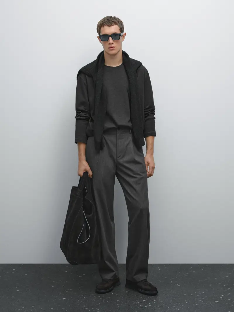 Massimo Dutti Maglietta A Maniche Lunghe In Cotone Medium Weight - Grigio Antracite - - - Maschile