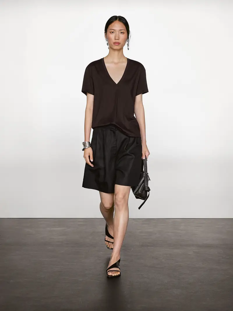 Massimo Dutti Maglietta Con Scollo A V Morbida - Marrone - - - Femminile