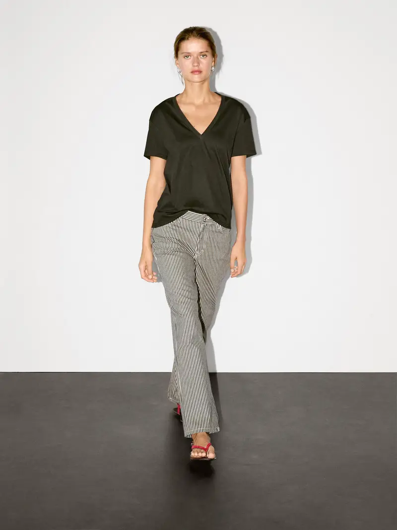 Massimo Dutti Maglietta Con Scollo A V Morbida - Nero - - - Femminile