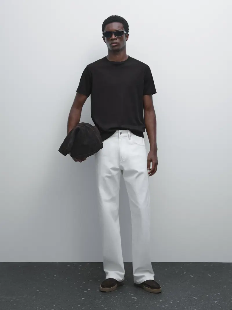 Massimo Dutti Maglietta In 100% Cotone Mercerizzato - Nero - - - Maschile