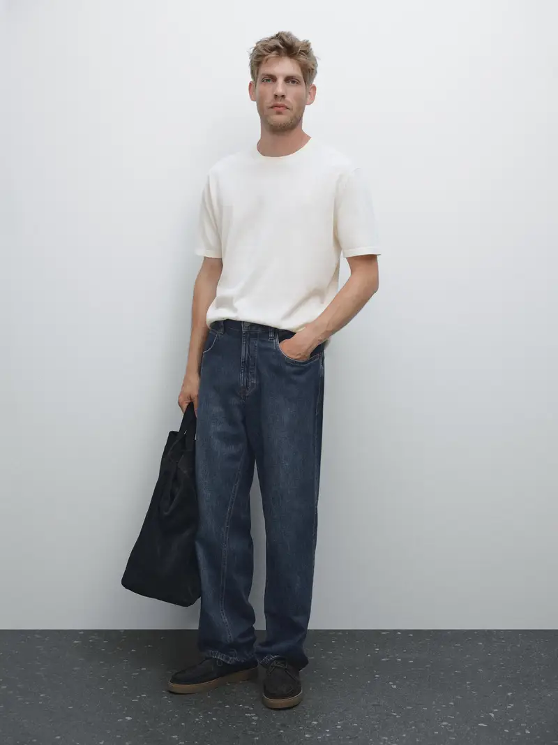 Massimo Dutti Maglietta In Maglia 100% Cotone - Ecru - - - Maschile