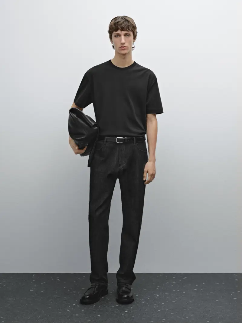 Massimo Dutti Maglietta Medium Weight 100% Cotone - Nero - - - Maschile