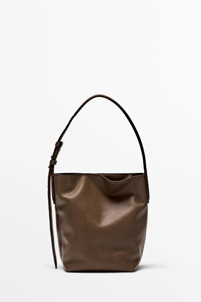 Massimo Dutti Mini Borsa A Secchiello In Pelle Nappa - Cuoio - - - Femminile