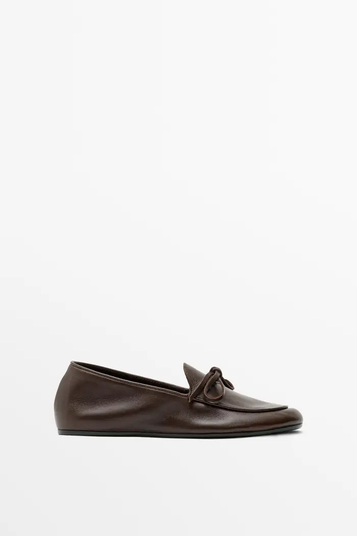 Mocassino In Pelle Con Fiocco - Marrone - - Massimo Dutti - Female