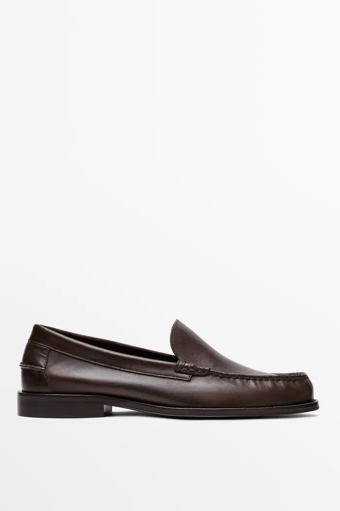 Mocassino In Pelle Ingrassata - Tostato - - Massimo Dutti - Male
