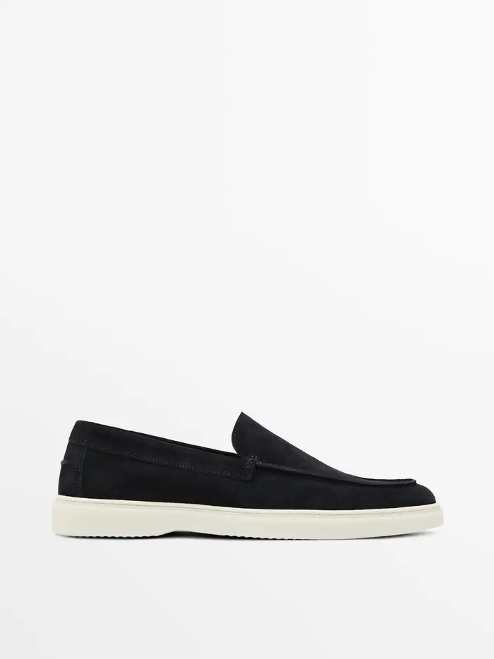 Massimo Dutti Mocassino In Pelle Scamosciata Con Bordino - Blue - - - Maschile