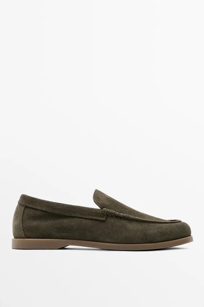 Mocassino In Pelle Scamosciata Soft - Cachi - - Massimo Dutti - Male