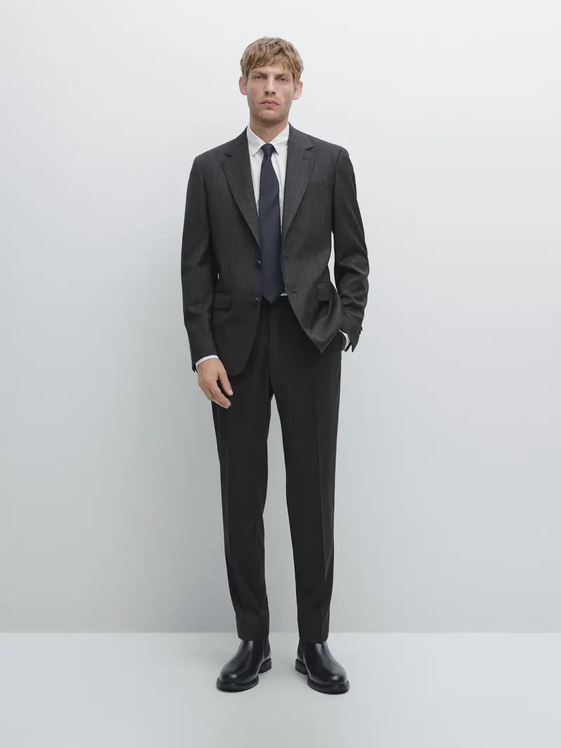 Massimo Dutti Pantaloni Da Completo Gessati - Grigio - - - Maschile