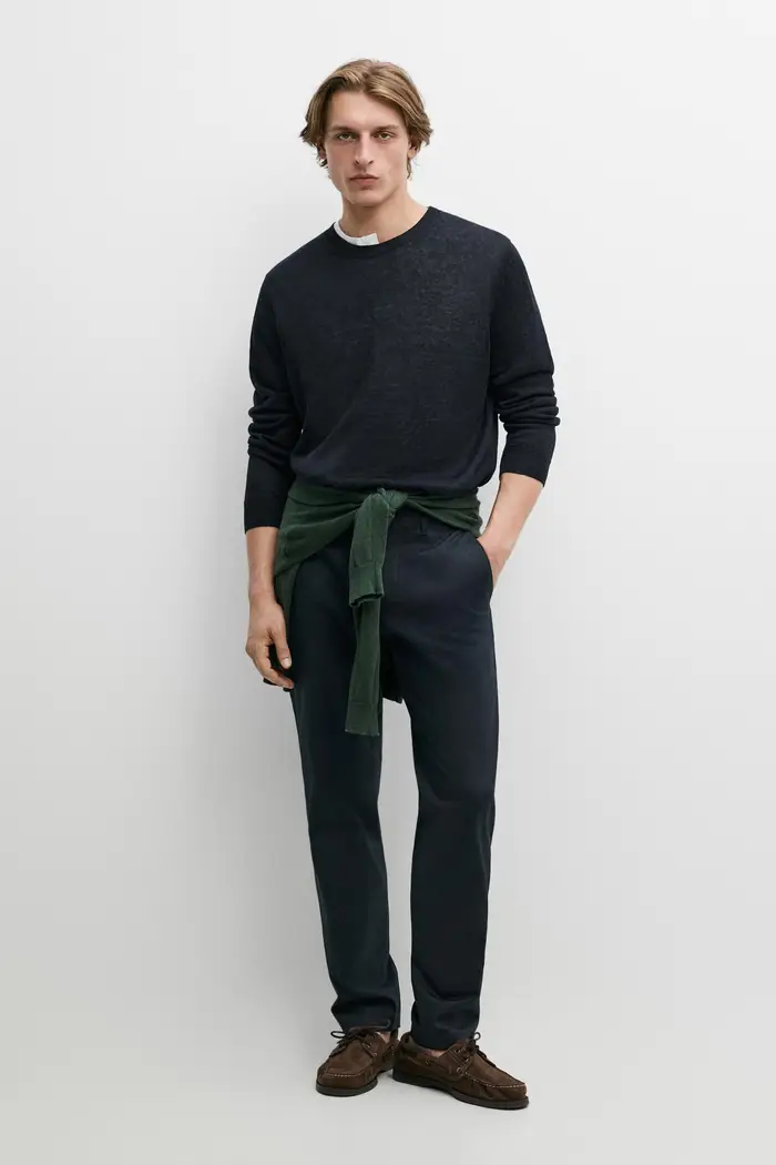 Massimo Dutti Pantaloni Slim Fit In Misto Cotone - Blu Marino - - - Maschile