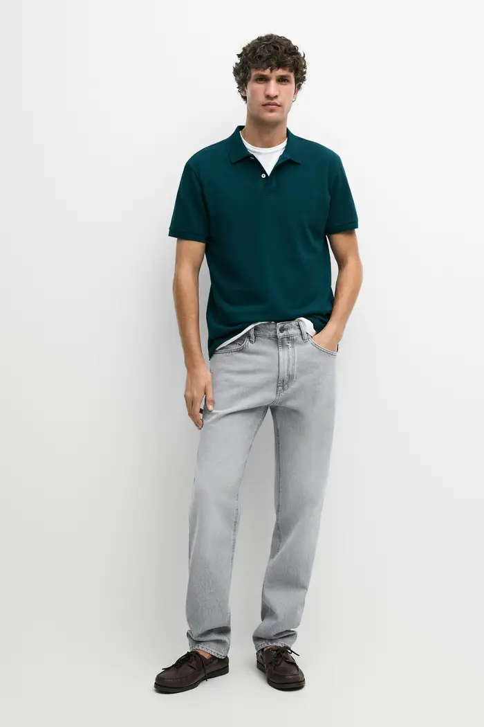 Massimo Dutti Polo In Piqué Con Microstruttura In Cotone - Azzurro Verdoso - - - Maschile