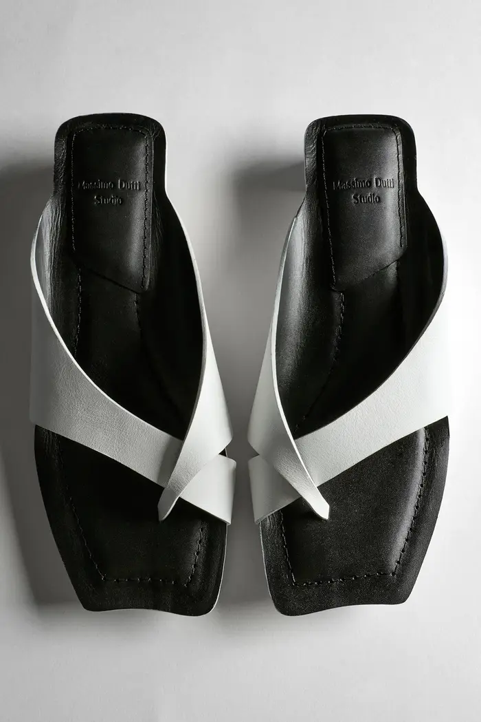 Sandali In Pelle Con Tacco - Studio - Bianco - - Massimo Dutti - Female