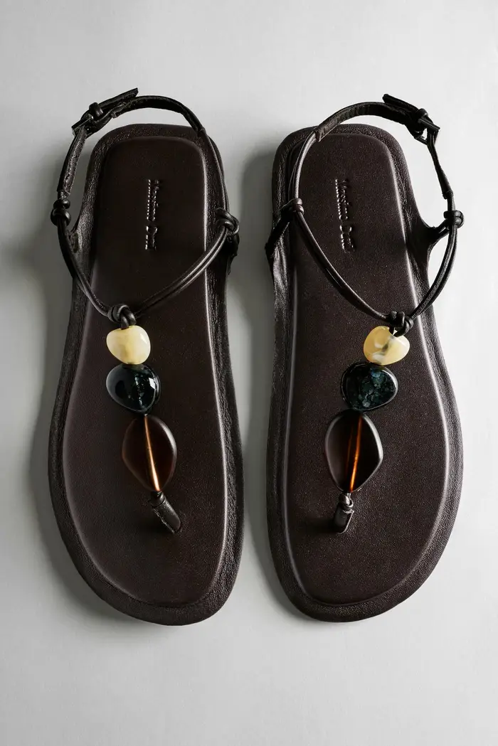 Sandali Piatti Con Pietre - Marrone - - Massimo Dutti - Female